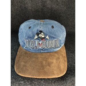 Vtg 96 Disney World 25th Anniversary Denim Hat Mickey Mouse Suede Brim Strapback